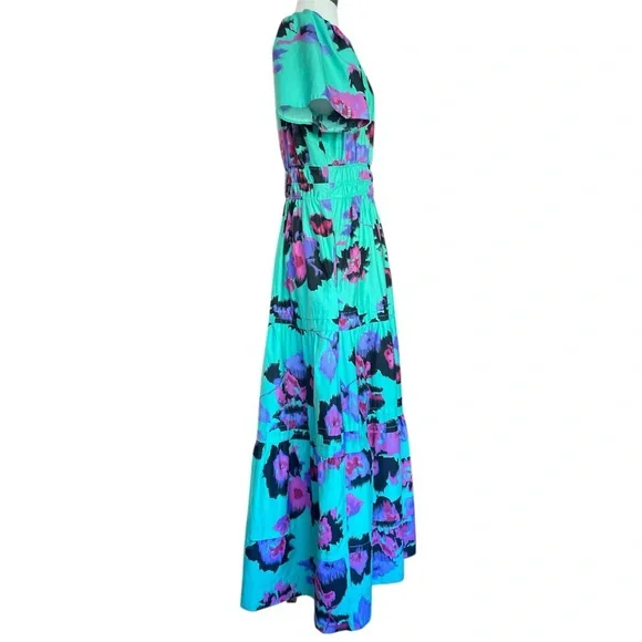 Anthropologie The Somerset Maxi Dress Teal & Purple Watercolor Floral Size M - Picture 5 of 7